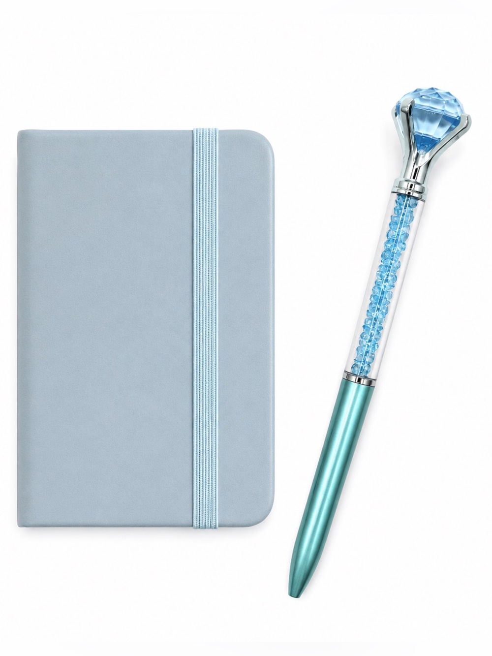Blue A7 Pocket Notebook &  Crystal Diamond Pen Gift Set Journal Planner NEW